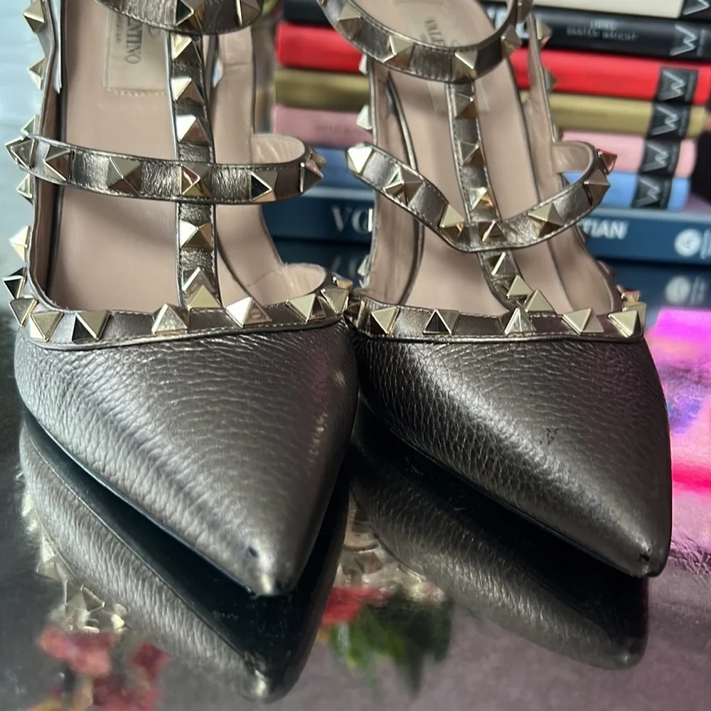 SOLD Valentino ROCKSTUD ANKLE STRAP PUMP 100 MM gold tone - Picture 7 of 14